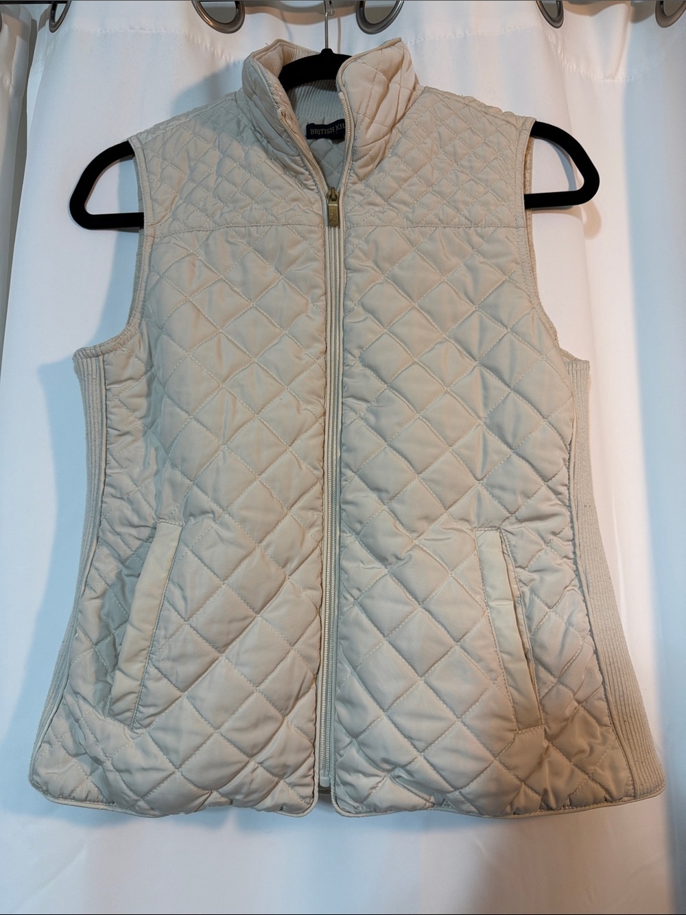 British Khaki Cream Quilted Vest Small Preppy Coastal Grandmacore Layering B14